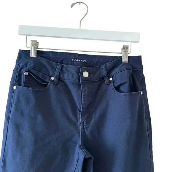 Tahari Denim Jeans Navy Skinny Leg Designer Cotton Blend Mid-Rise SZ 8/29 # 1582 - Picture 3 of 13
